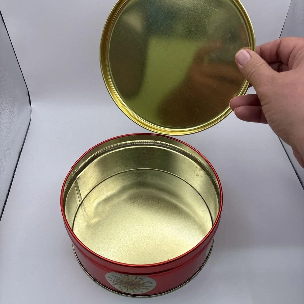Vtg~Round Red Christmas Holiday TIns w/White Lid~Set of 3~MCM/Retro